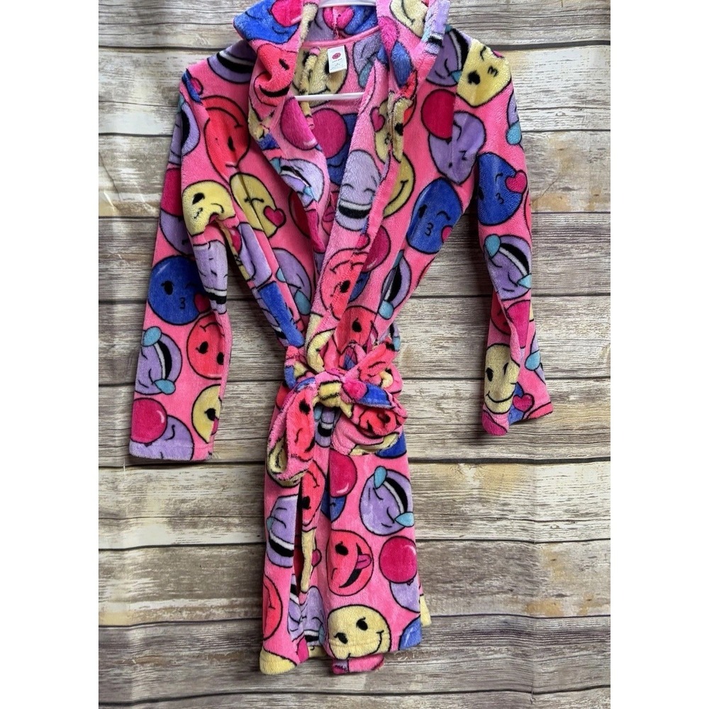 Bright Colors Neon Pink Smiley Face Soft Girl's Robe Medium 10/12 Total Girl